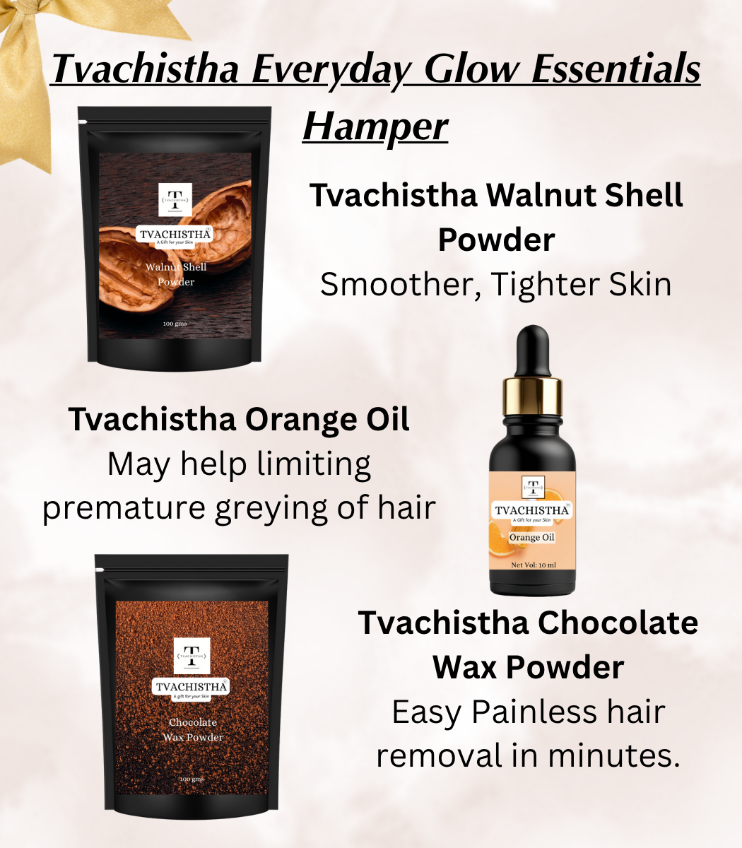 Tvachistha Everyday Glow Essentials Gift Hamper | Natural Skin & Hair Care Gift Set | Herbal Powders & Essential Oils | For Women & Men | Handmade Gifting Box
