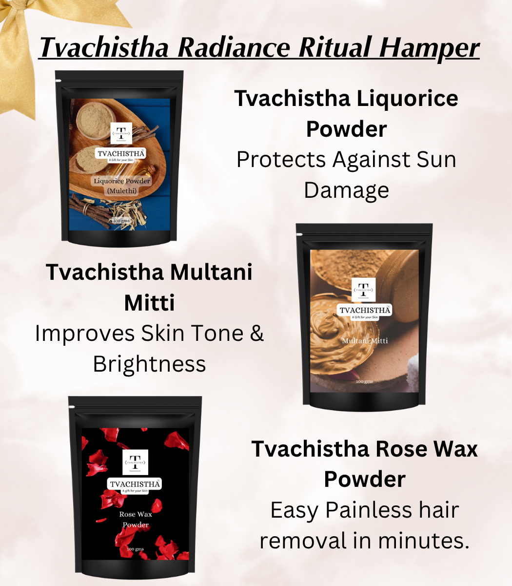 Tvachistha The Radiance Ritual Gift Hamper | Natural Skin & Hair Care Gift Set | Herbal Powders & Essential Oils | For Women & Men | Handmade Gifting Box