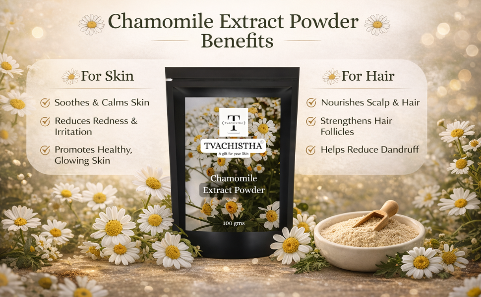 Tvachistha Chamomile Extract Powder for Glowing Skin | Premium Botanical Skin Calmer | Brightening & Anti-Inflammatory Face Pack Additive – 100g