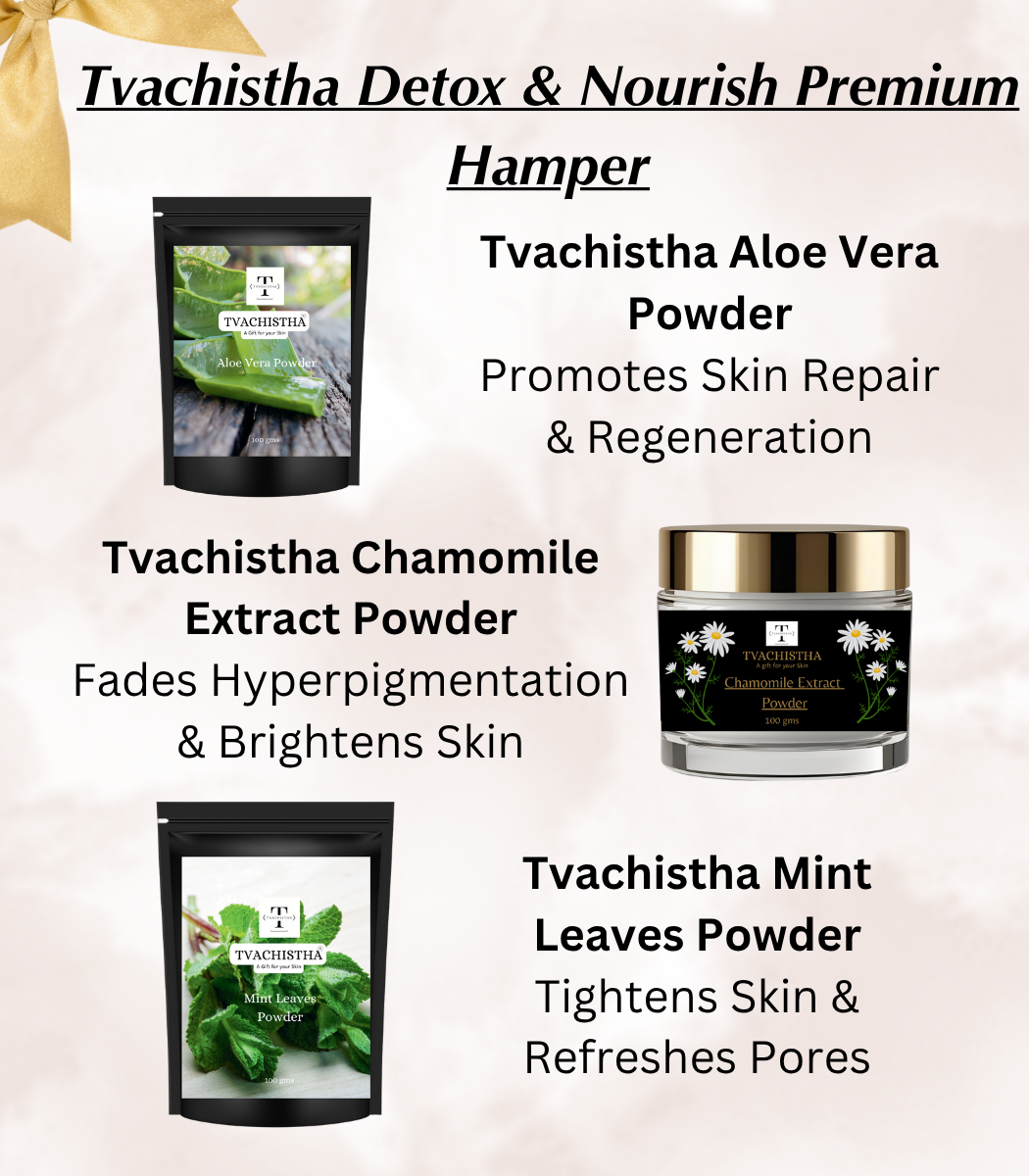 Tvachistha Detox & Nourish Premium Set Gift Hamper | Natural Skin & Hair Care Gift Set | Herbal Powders & Essential Oils | For Women & Men | Handmade Gifting Box