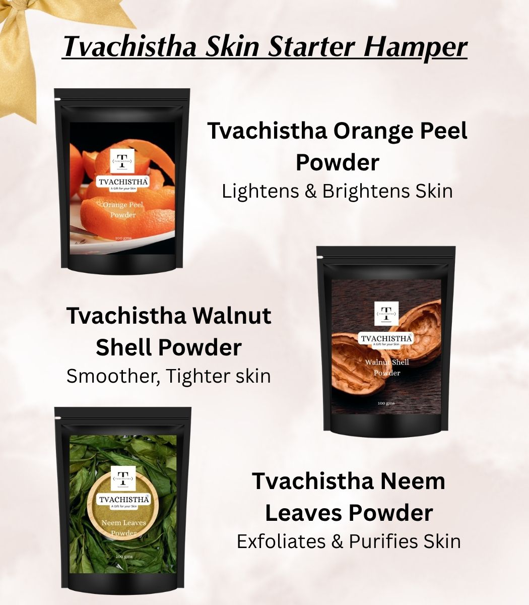 Tvachistha Skin Starter Gift Hamper | Natural Skin & Hair Care Gift Set | Herbal Powders & Essential Oils | For Women & Men | Handmade Gifting Box