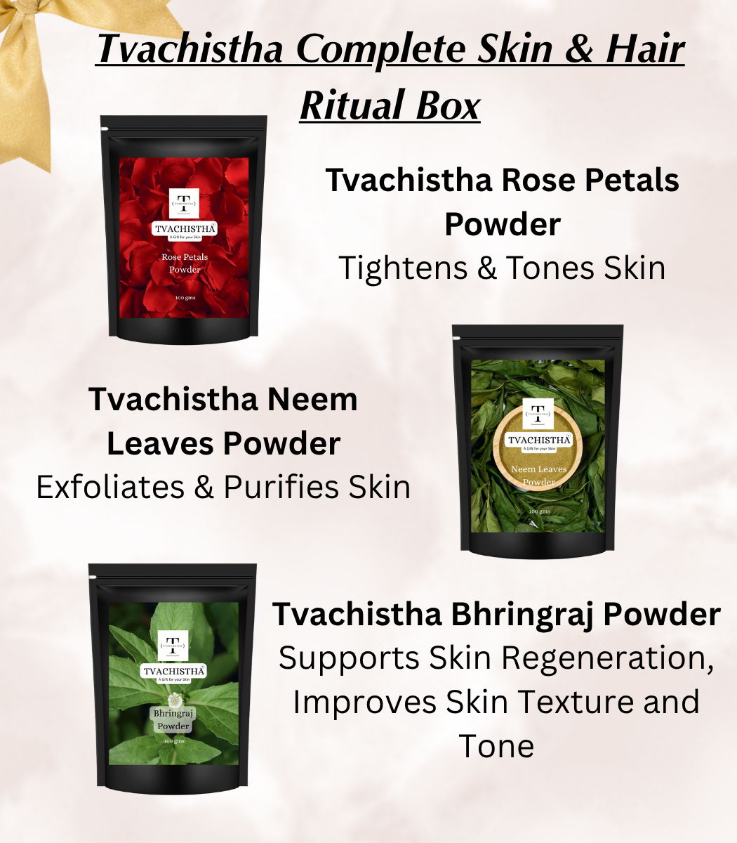 Tvachistha Complete Skin & Hair Ritual Box Gift Hamper | A Royal Gift | Natural Skin & Hair Care Gift Set | Herbal Powders & Essential Oils | For Women & Men | Handmade Gifting Box