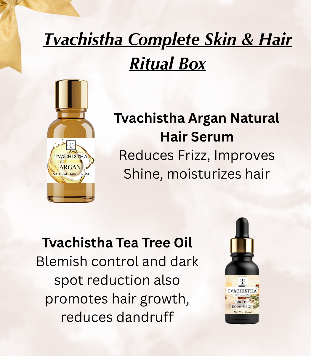 Tvachistha Complete Skin & Hair Ritual Box Gift Hamper | A Royal Gift | Natural Skin & Hair Care Gift Set | Herbal Powders & Essential Oils | For Women & Men | Handmade Gifting Box