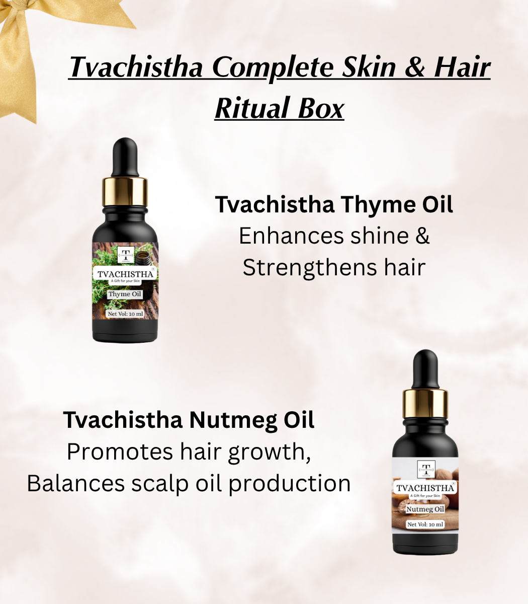 Tvachistha Complete Skin & Hair Ritual Box Gift Hamper | A Royal Gift | Natural Skin & Hair Care Gift Set | Herbal Powders & Essential Oils | For Women & Men | Handmade Gifting Box