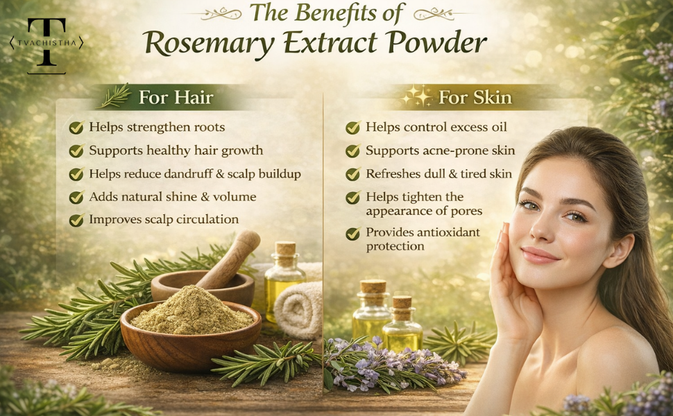Tvachistha Rosemary Extract Powder for Skin & Hair | Premium Pore-Tightening & Clarifying Herbal Extract | Natural Detox Booster – 100g