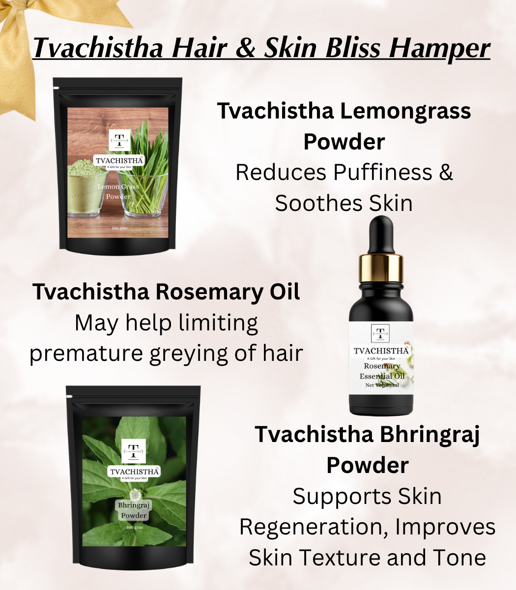 Tvachistha Hair & Skin Bliss Gift Hamper | Natural Skin & Hair Care Gift Set | Herbal Powders & Essential Oils | For Women & Men | Handmade Gifting Box