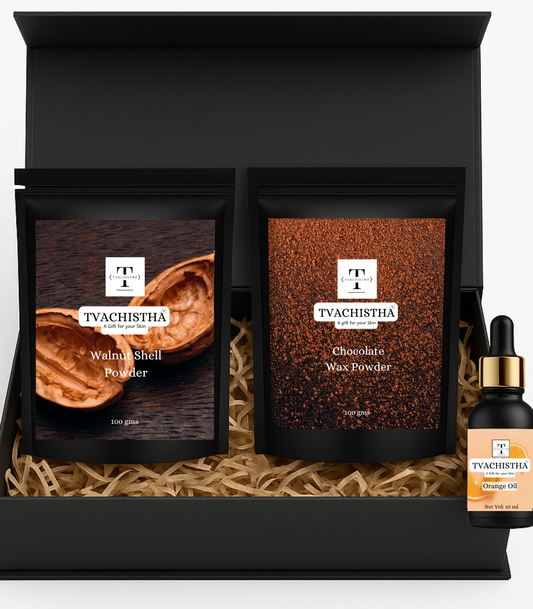 Tvachistha Everyday Glow Essentials Gift Hamper | Natural Skin & Hair Care Gift Set | Herbal Powders & Essential Oils | For Women & Men | Handmade Gifting Box