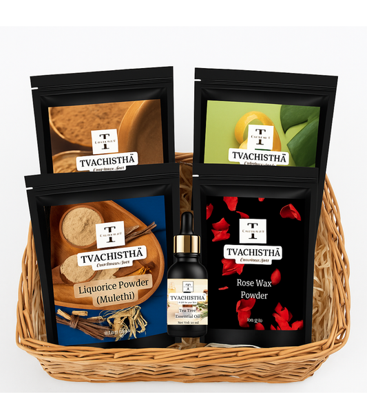 Tvachistha The Radiance Ritual Gift Hamper | Natural Skin & Hair Care Gift Set | Herbal Powders & Essential Oils | For Women & Men | Handmade Gifting Box