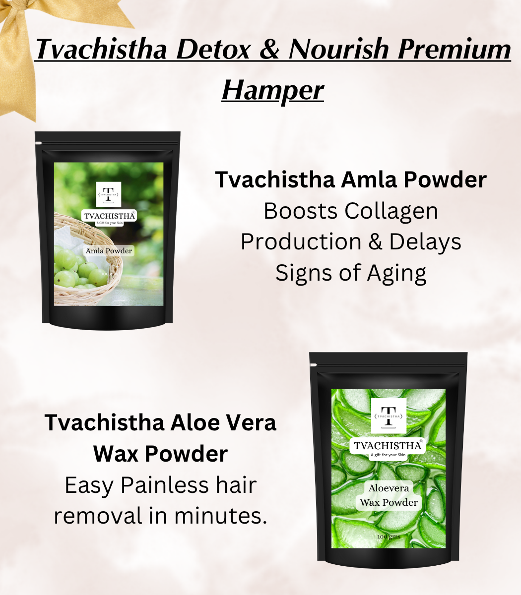 Tvachistha Detox & Nourish Premium Set Gift Hamper | Natural Skin & Hair Care Gift Set | Herbal Powders & Essential Oils | For Women & Men | Handmade Gifting Box