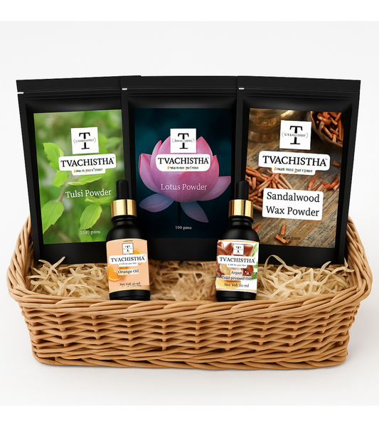 Tvachistha Natural Luxury Collection Gift Hamper | Natural Skin & Hair Care Gift Set | Herbal Powders & Essential Oils | For Women & Men | Handmade Gifting Box