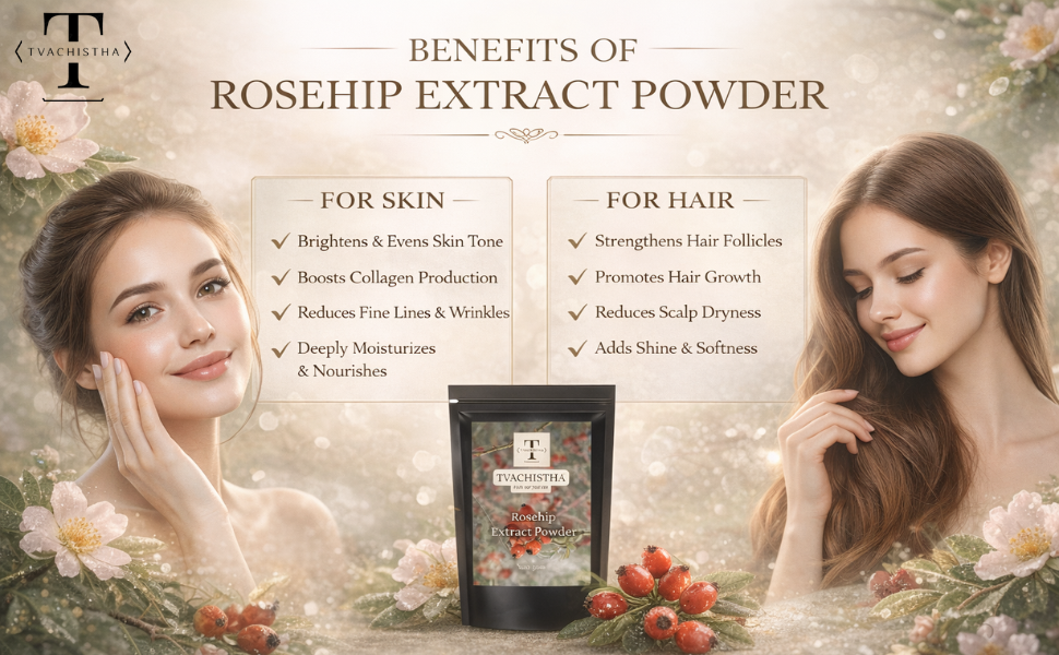 Tvachistha Rosehip Extract Powder | Vitamin C-Rich Skin Rejuvenator | Premium Botanical for Anti-Aging, Glow & Pigmentation – 100g