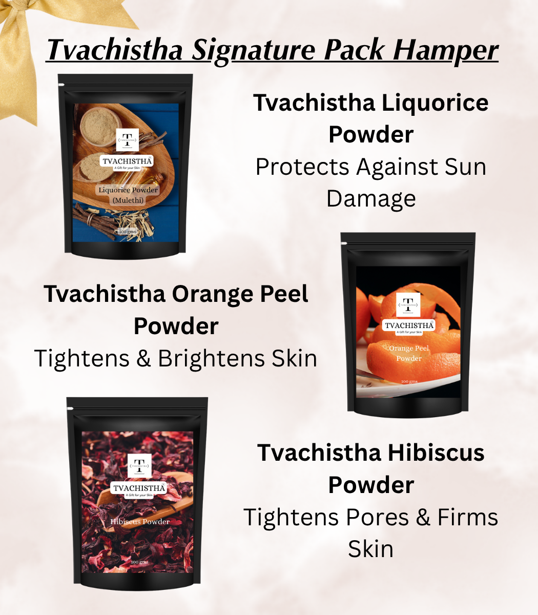 Tvachistha Signature Pack Gift Hamper | Natural Skin & Hair Care Gift Set | Herbal Powders & Essential Oils | For Women & Men | Handmade Gifting Box